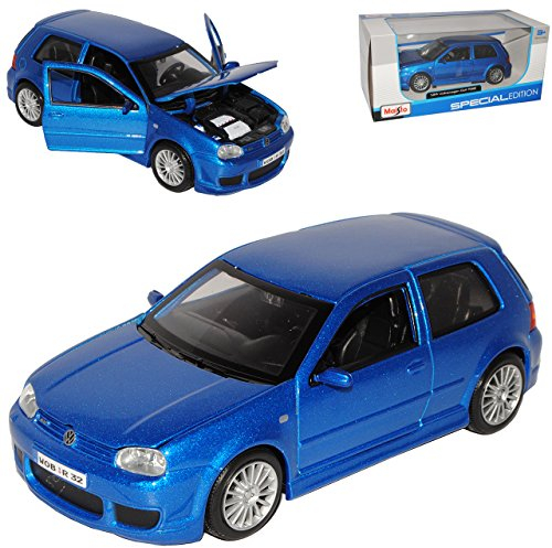 Maisto VW Volkwagen Golf IV R32 Blau 3 Türer 1997-2003 1/24 Maisto Modell Auto mit individiuellem Wunschkennzeichen