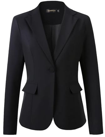 Womens One Button Blazer Lightweight Office Work Suit Jacket (918 Black, M)