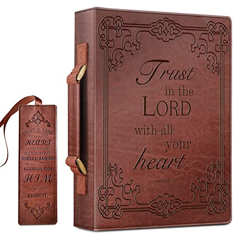 Finpac Grande custodia classica protettiva con manico, per Bibbia, in pelle vegana, per libri e chiesa, regalo unisex, Marrone, Large