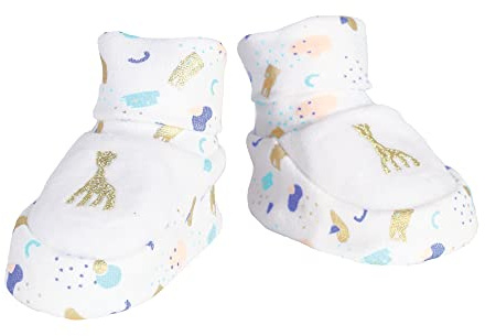 Sophie la Girafe - Chaussons Bébé Filles - Doux, Mignons et Chauds - Protection Nouveau-né, Bébé et Bambin - 1/3 mois - Blanc détails Roses et Bleus
