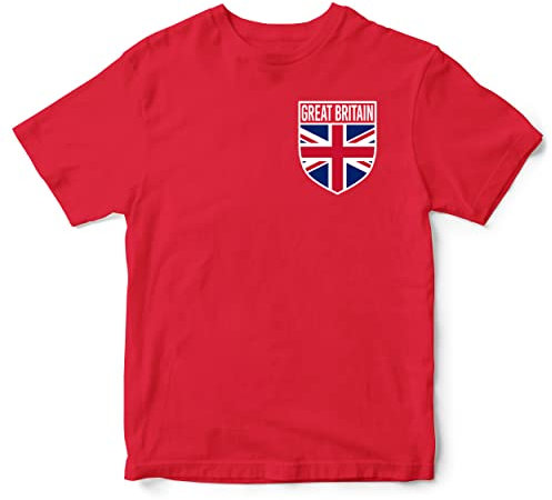 Great Britain Flag Badge Kids T Shirt, Footbal Rugby Country Badge, United Kingdom British Gift Ideafor Boys Girls, England Scotland Wales Northern Ireland Tee, 9-11 Years, Red