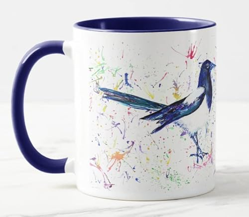 Vixar Keramik Tasse, 325 ml, Navy, Vogel, Weihnachten, Geburtstag, Vogel-Motiv, Mikrowellenfest, Geschenk für Familie, Freunde, Kollegen