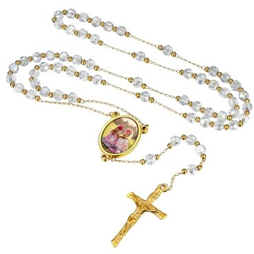 FaithHeart Rosenkranz Kette mit Foto Gravur Christlich Gebetskette Personalisierte Foto Halskette für Weihnachten Geburtstag