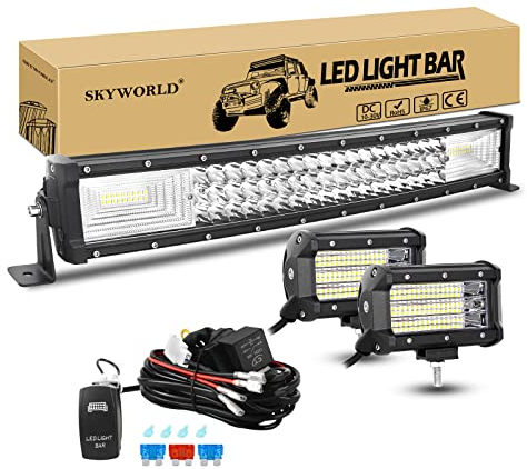 LED Arbeitsscheinwerfer Bar Gebogen, SKYWORLD 56cm 270W LED Zusatzscheinwerfer Bar Offroad Beleuchtung, 2 X 13cm 135W Flutlicht Nebelscheinwerfer mit 12V kabelbaum kit Auto SUV LKW KFZ Fahrzeuge 4x4