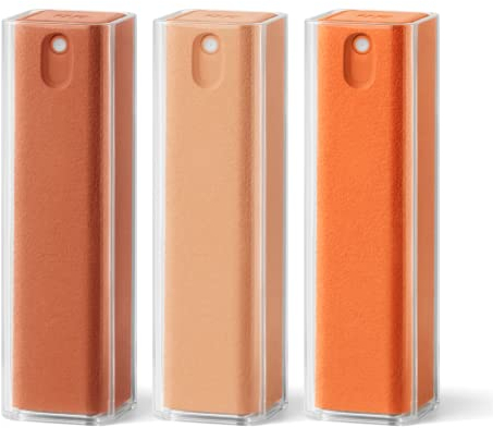 Lot de 3 Nettoyants Écran Portables 2-en-1 – Spray 10,5 ml + Chiffon Microfibre – Kit Nettoyage pour Smartphone, iPad, Lunettes, TV, Ordinateur Portable et Écran Voiture, Orange