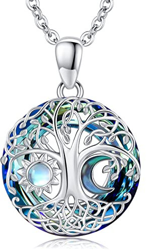 Odinstone Collier Arbre de Vie Argent 925 Pendentif Famille Bijoux Cristal Soleil Lune Cadeaux pour Femme Filles Maman Bijoux Mères