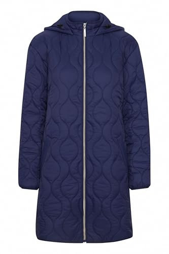 fransa FRPADMA Damen Steppjacke Übergangsjacke Jacke mit Kapuze Reißverschluss lange Passform leicht gefüttert, Größe:L, Farbe:Midnight Sail (193851)