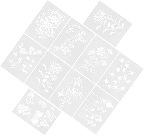 Ciieeo 10St Durchbrochene Malvorlage Platic Stanzformen Schablone Blattschablone Blätter-Malvorlage erwachsene zeichnungsvorlagen Blumen und Pflanzen Schimmel Liebhaber das Haustier Weiß