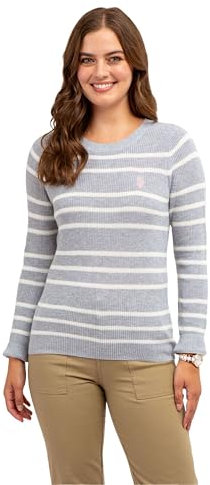 U.S. Polo Assn. Women's Crew Neck Sweaters – Raglan, Cable Knit & Striped, Heather Grey, M