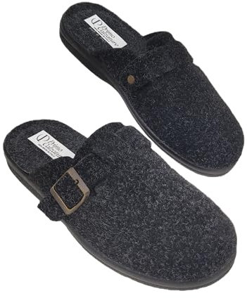 Le Valdostane, Fantastiche Pantofole Uomo Invernali da Casa, Calde e Imbottite, Ciabatte Inverno Antiscivolo con Pelo, Ciabatta da Camera Made in Italy, Fibbia Regolabile Comfort Unico (Nero, 42)