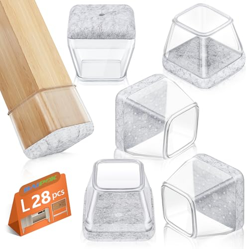 28 Pezzi Feltrini per Sedie Quadrati, BAIPOK Gommini Per Sedie in Silicone con Feltro, Elastiche Protezione per Gambe Delle Sedie per Antigraffio (Fit:30-40mm)