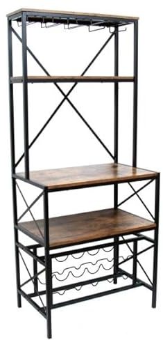 EMINZA Meuble Range-Bouteilles Industriel 10 emplacements et Porte-Verres (H178 cm) Léon Marron