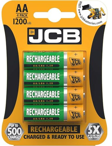 AMK® JCB Pack of 4 AA 1200MAH NI-MH Rechargeable Batteries Long Life Baby Monitor Phone Remote