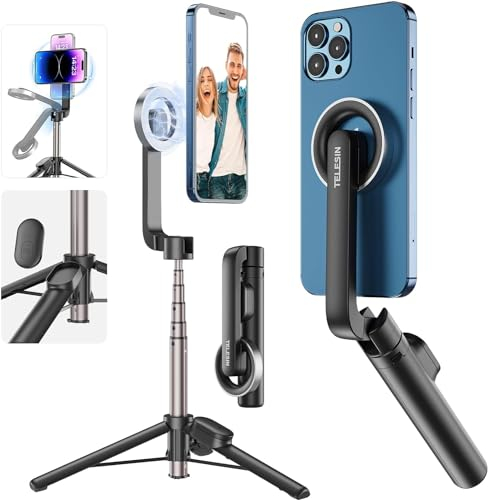 TELESIN° Support Magnétique pour Selfie avec Télécommande Bluetooth, Trépied Rétractable de 27 Pouces pour iPhone 15, 14, 13, 12 Series Pro Max, et Téléphones Android avec Fonction Magnétique