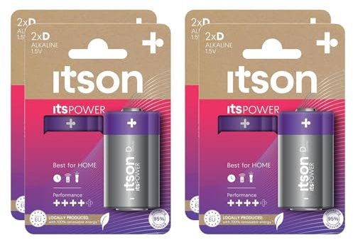 ITSON Lot de 4 x 2 Piles Alcalines LR20/D 1,5V ItsPOWER