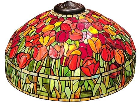 BOTOWI Tiffany Table Lamp Shade Replacement Only 20X13 Inch Grape Rose Tulip Wisteria Stained Glass Lampshades, Vintage Pastoral Romance Light Cover for Desk Light Pendant Light Floor Lamp,Tulip