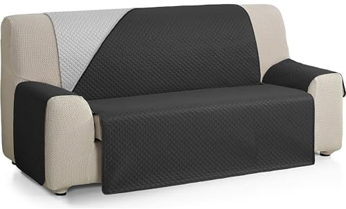 ECOMMERC3 Sofabezug für 3-Sitzer, extra weich, Verstellbarer Sofabezug mit Polsterung, Grau/Schwarz, wendbar