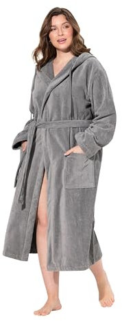 Ulla Popken Damen große Größen Übergrößen Plus Size Bademantel, Kapuze, Gürtel, A-Linie, Frottee