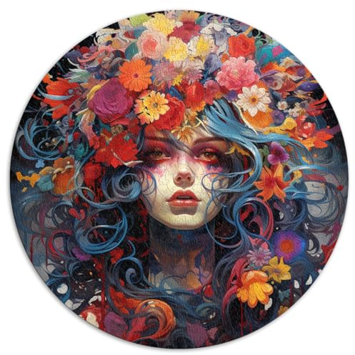 1000-teiliges Puzzle, rundes Puzzle „Gothic-Blumenmädchen“, für Erwachsene und Kinder ab 12 Jahren, schwieriges und anspruchsvolles Papppuzzle, Größe: 67,5 x 67,5 cm