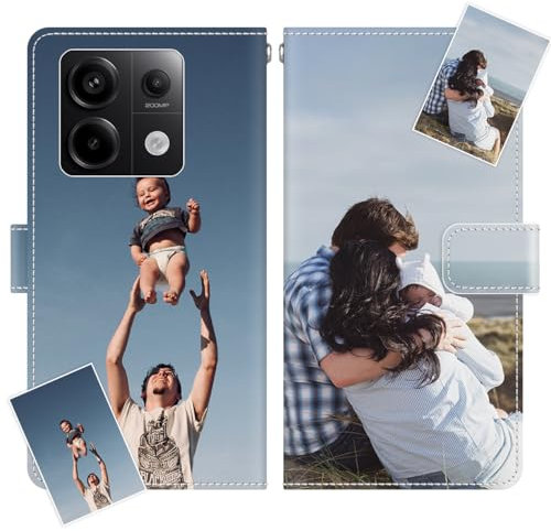 JGOYGYI Personalisierte Leder Handyhülle kompatibel mit Xiaomi Redmi Note 13 12 11 10 9S 13C 12C 10C 10A 9C 9T A3 A2 A1 Pro Plus,Individuelle Text Bildern Foldable Flip Klapphüllen Case hülle