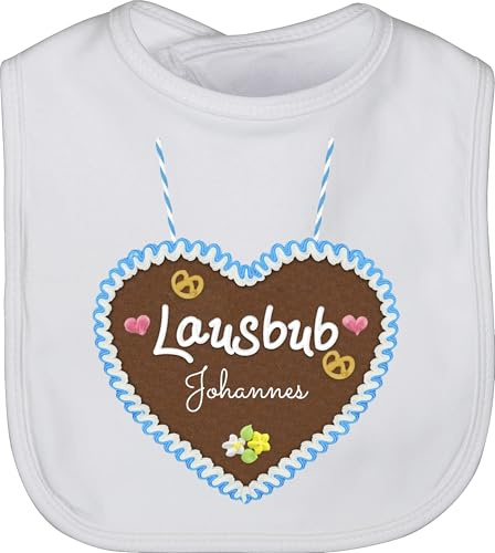 Baby Lätzchen - Kompatibel Oktoberfest - Lausbub - Lebkuchenherz und Dein Name - Unisize - Weiß - latz trachten lausbua sabberlatz personalisiertes tracht lebkuchenherzen kinderlatz