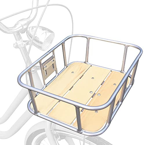 TentHome Frontgepäckträger Fahrrad Gepäckträger vorne Holz Fahrradkorb Vorderrad mit Ladefläche VR Träger für Hollandrad (Heller Korb mit 40cm Streben)