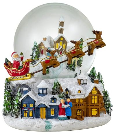 The San Francisco Spieluhr Weihnachtsmann mit Rentier fliegt über das Dorf Schneekugel