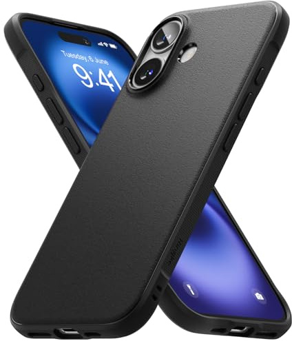 Ringke for iPhone 16 Plus Case, Onyx (Black) | Anti-Fingerprint Texture, Slim & Lightweight Design, Non-Slip Side Pattern for Secure Grip, Individual Camera Cutouts
