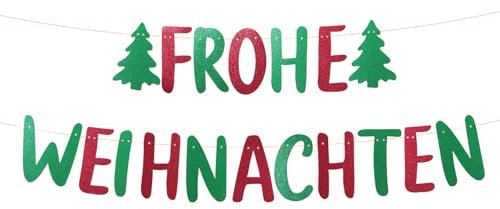 BETESSIN Girlande Weihnachten - Frohe Weihnachten Deko Banner Glitzer Bunt - Hängende Dekoration für Weihnachten