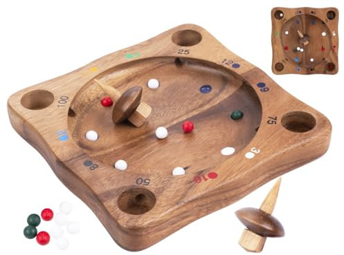 Engelhart - 350490 - Tiroler Roulette aus Holz - Glücksspiel - Holzbrettspiel - Kreisel - 10 Kugeln - Ökologisches Spiel - 2 Spieler und mehr - ab 6 Jahren
