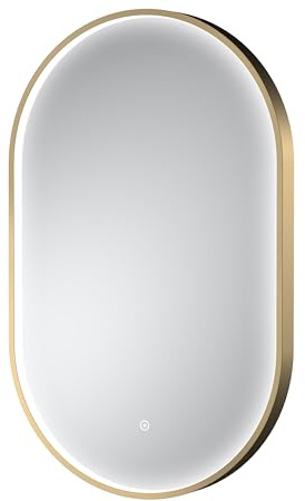 Balterley Oval LED Bathroom Mirror with Demister, Touch Sensor Bathroom Mirrors, Oval Inset Framed Ambient LED Mirror Illuminated, Splash Proof Mirrors for Bathrooms - 500 x 800 mm (Brushed Brass)