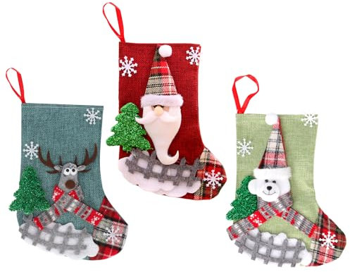 EOAMGO Nikolausstiefel, Weihnachtssocken Kinder 3er Set, Nikolausstiefel Zum Befüllen, Weihnachtssocken zum aufhängen, Kamin, Weihnachtsbaum Weihnachten Deko