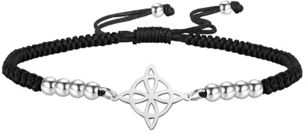 kkjoy Bracciale di Corda Regolabile del Nodo delle Streghe in Acciaio Inox Nodo Celtico Triangolo Simbolo Wiccan Nodo Magico Amuleto di Stregoneria per Donne Affascinante Signore