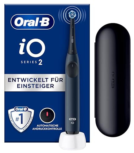 Oral-B iO 2 Cepillo de Dientes Eléctrico Azul Mar, 1 Cabezal, 1 Estuche De Viaje, 3 Modos De Cepillado, Sensor De Presión y Temporizador, Diseñado por Braun, Edición Limitada