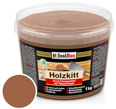Isolbau - Holz-Spachtelmasse 1 kg - Holzspachtel Holzkitt Außen und Innen - Holz-Reparaturspachtel - Holzreparaturmasse - Holz-Fertigspachtel - Schnelltrocknend - Nussbaum (Nr. 3)