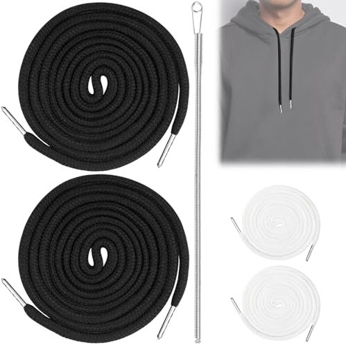 Jeinbuil 160CM Kordel für Jogginghose Kordel für Hoodie mit Durchziehnadel und Metallenden Jogginghose Band Hosenbänder Kordelzug (2+1 Stück) (Schwarz, 160CM)
