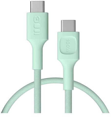 Green Cell PowerStream USB-C Kabel 30cm 100W PD – Schnellladekabel USB C zu USB C aus geflochtenem Nylon, 480 Mbps Datentransfer, ideal für Powerbanks & Reisen (Minze, 30)