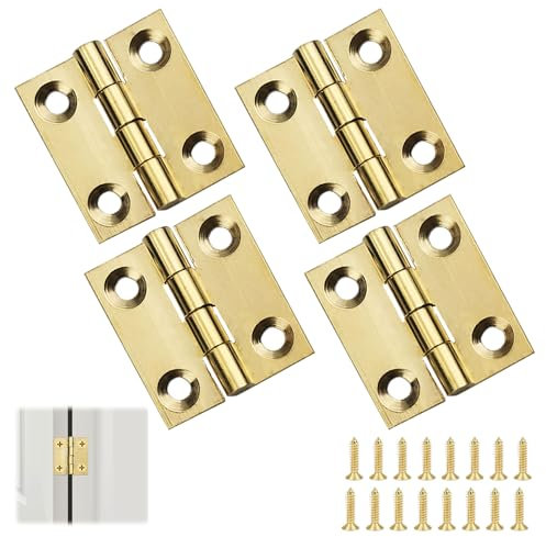 Small Hinges,4 Pack 1 Inch Door Hinges,Small Hinges for Wood with Hinge Fixing Screws,Cabinet Hinges,Mini Hinges,Small Brass Hinges for Wooden Gates Windows Wardrobes Drawers(25x20x1.2mm)
