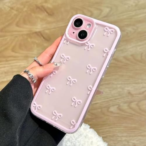 LRANLAI Compatible with iPhone 13 Case for Women Girls,Cute Ribbon Bowknot Pattern Soft TPU Shockproof Protective Clear Phone Case Full Camera Lens Protection Cover for iPhone 13-Pink