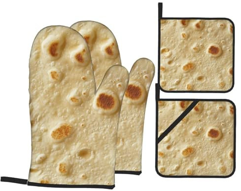 4 Pcs Taco Tortillas Oven Mitts and Potholders,Kitchen Oven Glove with Pot Holders,Non-Slip Gloves High Heat Resistant 500 Degree for BBQ, Grill, Baking, Cooking, Oven, Microwave