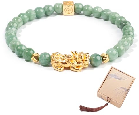 AROUROUA Fengshui Reichtum-Armband, grünes echtes Jade-Armband für Frauen, zieht glückliche wohlhabende Armbänder an, 6mm, Jade, Kein Edelstein