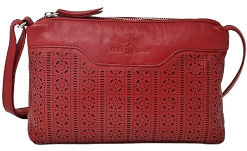 Laura Valle Bolso Bandolera Mujer Pequeño Modelo Belma – Bolso Piel Auténtica Mujer Con Filigrana Repujada, Cremalleras Seguras y Diseño Compacto Elegante Para El Día A Día