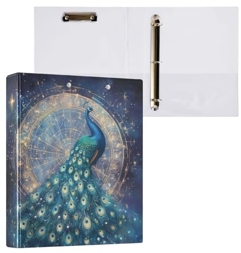 Reiacy Ring Binder, Peacock Mandala 3 Ring A4 Binders with Clip Hold 200 Sheets, Large D-Ring File Organizer for Home School Office Supplies