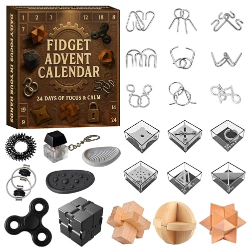 Rubypop Knobel Adventskalender 2026 für Erwachsene | 24 Tage mit Metall-Knobelspielen, Holz- und 3D-Puzzles – Weihnachtskalender mit täglichen Überraschungen für Erwachsene