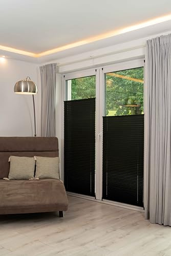 Khome Klemmfix-Plissee Schwarz B130 x H130 cm (B x L) Lichtschutz Moderne Crushed Optik