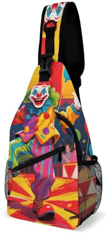LOKLNEYK Lässige Brusttasche Cartoon Clown Crossbody Sling Rucksack Tagesrucksack für Outdoor Wandern Reisen