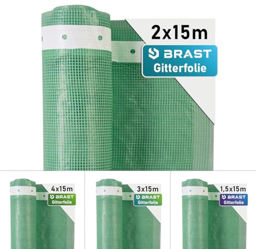 BRAST Gitterfolie Gewächshausfolie 250 g/m² | 20 Größen | Breite: 1,5–4m | Länge: 5–15m | Grün | verstärkter Nagelrand | UV-beständig lichtdurchlässig witterungsbeständig wasserdicht | 2x15m
