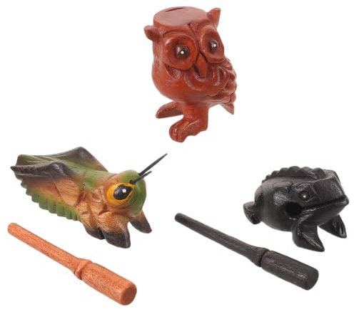 TOYANDONA 3 st trägrod-guiro och uggla-sirsljudinstrumentset, djurliknande handhållna slagverksinstrument med pinnar för latinsk rytm, klassrumsinlärning