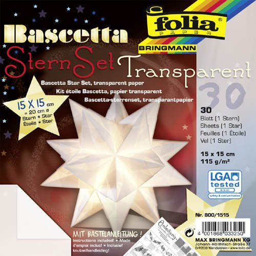 Faltblätter Bascetta Stern Transparent weiß, 15x15