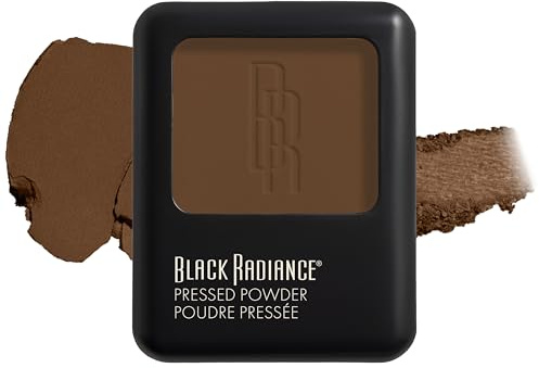Black Radiance Pressed Powder, Pigment-Rich Matte Finish for Dark Skin Tones, Oil-Absorbing Compact with Mirror & Sponge - Café